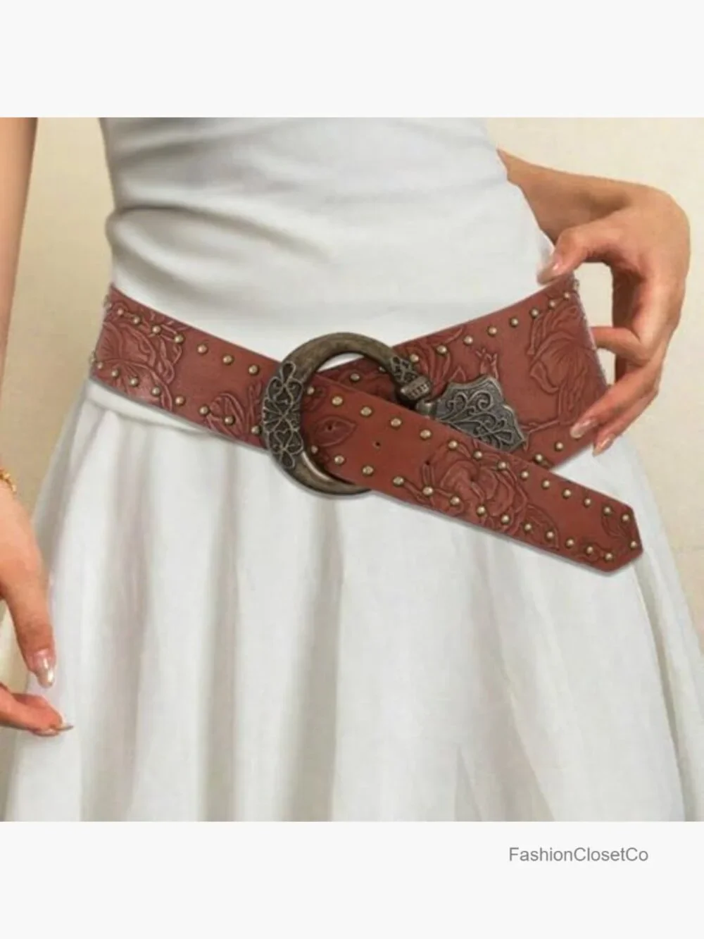 Wide Boho Belt Brown Chunky Western Vintage Floral Belt Accessories for Women